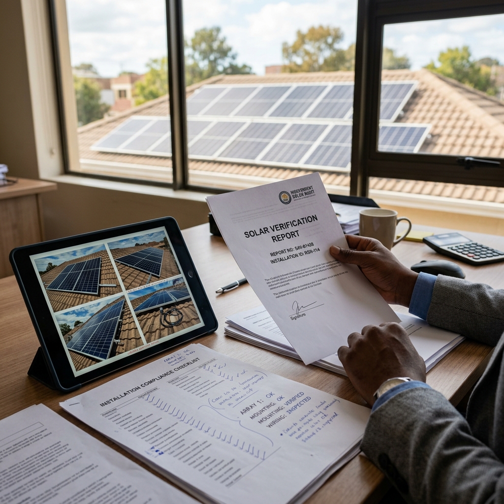 Independent solar verification: reviewing documentation and photo-evidence